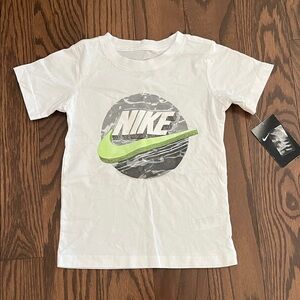 Nike Kids White Tee with Lime Green Swoosh